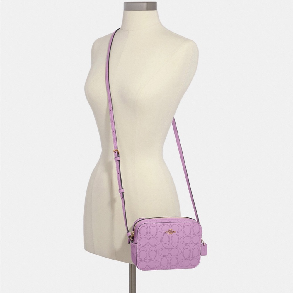 Mini Camera Bag In Signature Perforated Leather Gold Violet Orchid Color